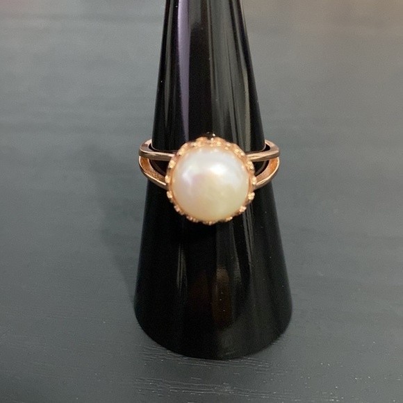 🟡 SALE Rose Gold Over Sterling Silver Pearl Ring Size 7.75 - Picture 2 of 9